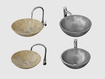 Four Stone Washbasins with Different Materials Beige Gray Countertop Design and Faucets 3d model