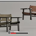 Two Modern Leisure Chairs With Green And Brown Upholstery And Wooden Frame Design