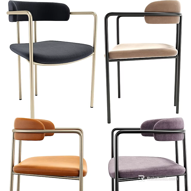 Modern Single Chairs With Colorful Velvet Seats And Metal Frames In Various Hues 3d model 