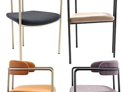 Modern Single Chairs With Colorful Velvet Seats And Metal Frames In Various Hues 3d model