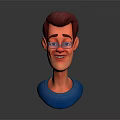 Cartoon Male Character 3D Model With Brown Hair Glasses Blue Shirt And Smiling Expression