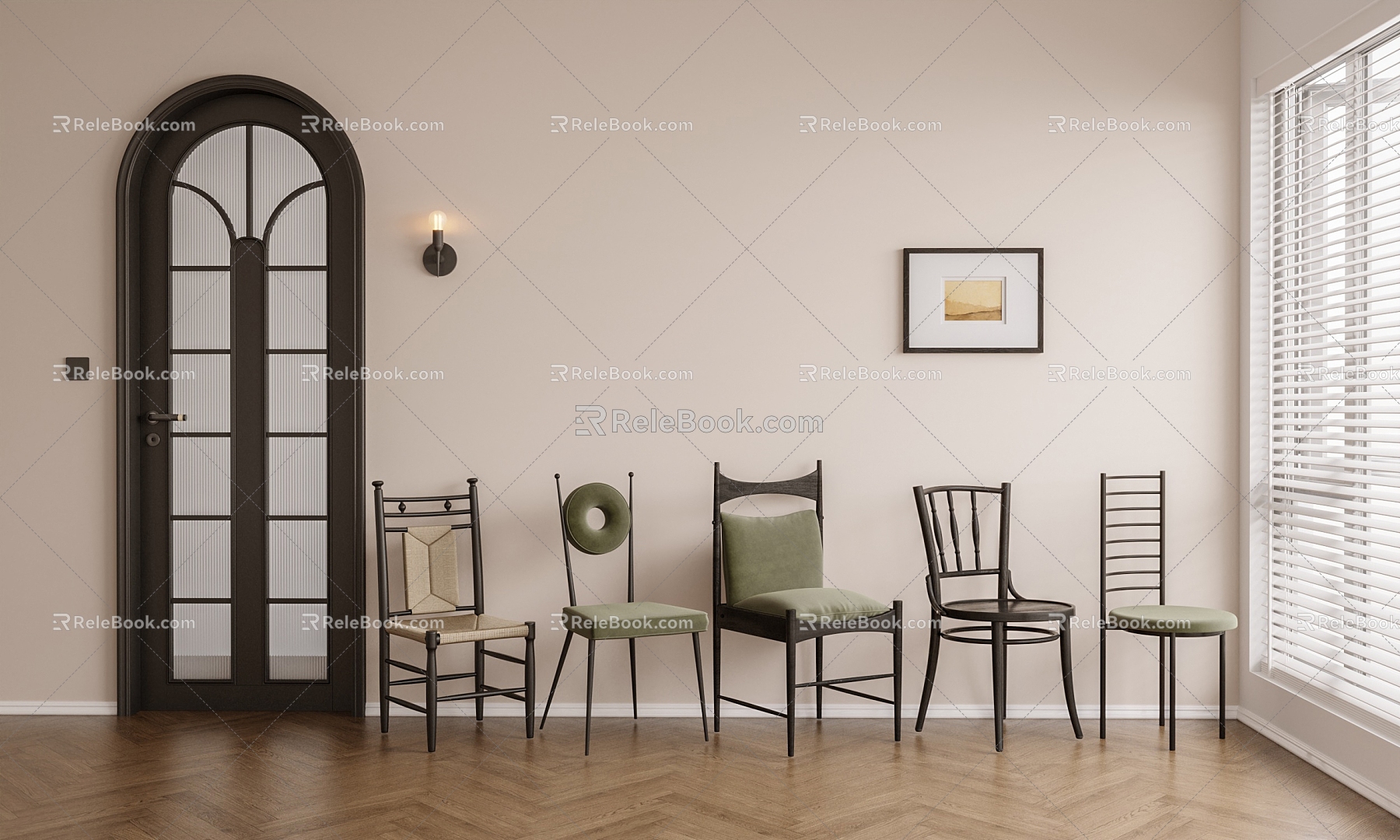 French style casual dining chair combination 3d model