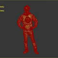 Man In Dark Hoodie With Red Circle Logo Hands On Hips Blue Jeans Gray Background