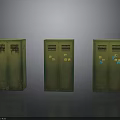 Three Green Vintage Industrial Style Cabinets With Rusty Surfaces And Graffiti