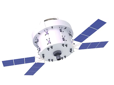 Orbital Spacecraft Module Featuring White Structure And Blue Solar Panels 3d model