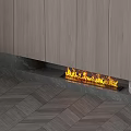 Modern Built in Fireplace Design With Flames And Herringbone Wooden Floor