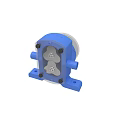 Blue Mechanical Gearbox With Transparent Cover Internal Gears And Connection Port