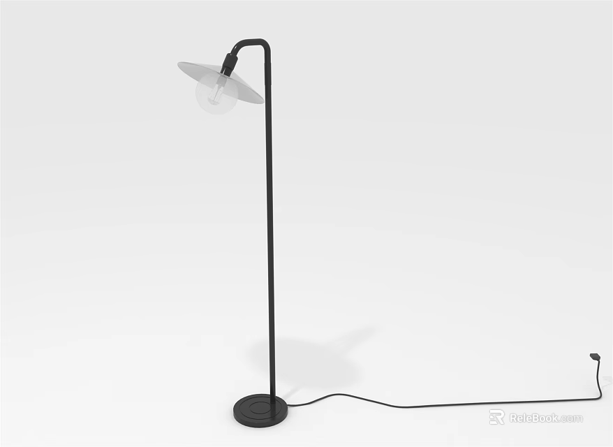 Black Floor Lamp With Slim Metal Stand White Shade And Round Base 3d model 