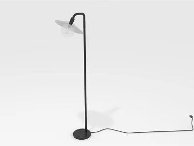Black Floor Lamp With Slim Metal Stand White Shade And Round Base 3d model