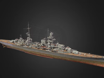 Detailed Large Warship 3D Model With Turrets Superstructure Gray Hull Red Bottom 3d model