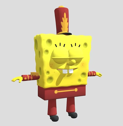 SpongeBob SquarePants Cartoon Character With Yellow Square Body Red Outfit Holes And Smiling Face 3d model