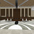 Elegant Hotel Lobby Design With Brown Wooden Walls Reception Desk And Marble Floor Patterns