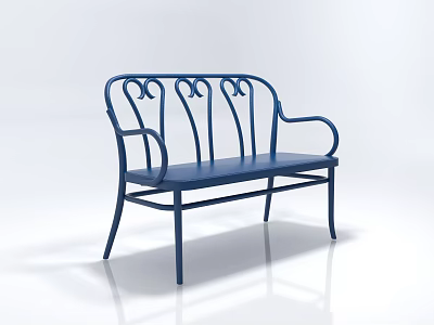 Blue Metal Outdoor Bench With Curved Frame And Decorative Backrest Design 3d model