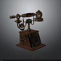 Vintage Electronic Telephone With Wooden Base Brass Components And Decorative Gems