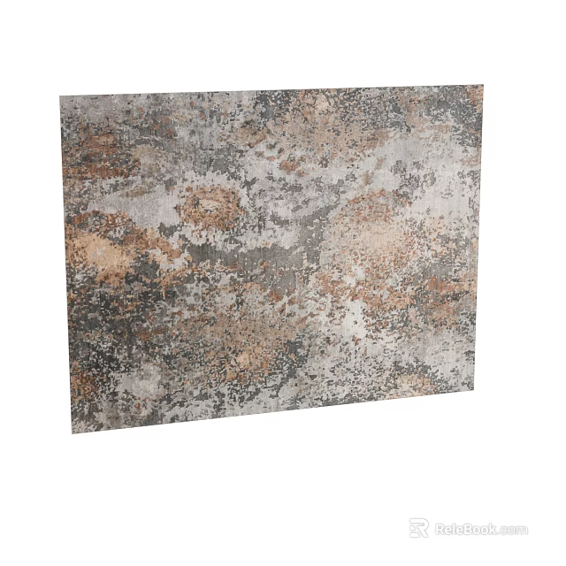 Vintage Square Rug with Distressed Gray Brown Beige Textured Patterns for Living Room Decor 3d model 