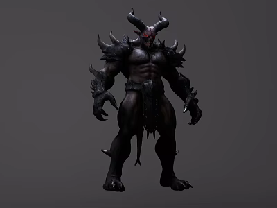 Horned Demon Game Movie Character With Armored Muscular Body And Red Eyes 3d model