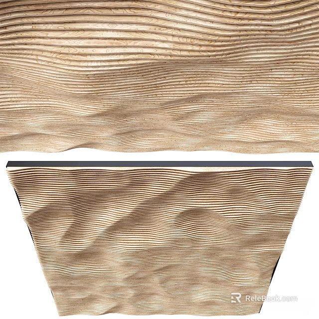 Modern Decorative Ceiling Design With Wavy Wooden Texture And Architectural Details 3d model 