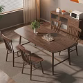 Modern Wooden Dining Table Set With Four Chairs And Sideboard In Cozy Room