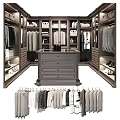 Spacious Walk in Closet Interior With Central Drawer Chest Hanging Rods Shelves And Shoes Storage