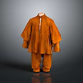 Traditional Orange Cotton Clothing Set With Long Sleeves Pants And Button Details