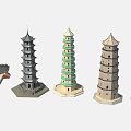 Chinese Traditional Ancient Towers With Different Styles Colors And Multi Story Structures