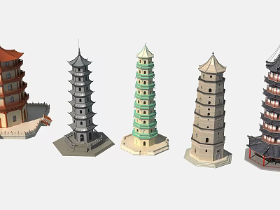 Chinese Traditional Ancient Towers With Different Styles Colors And Multi Story Structures 3d model