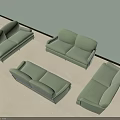 Four Light Green Two Seater Sofas In Modern Interior Against Light Colored Floor 3d model