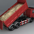 Red Dump Truck With Large Cargo Bed Loaded Full Of Hay