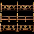 Chinese Style Wooden Railings With Golden Decorations And Traditional Patterns