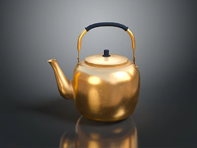 Shiny Golden Teapot With Metallic Finish And Black Handle For Household Use 3d model