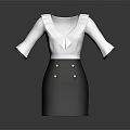 White V Neck Blouse With Short Sleeves And Grey Skirt Gold Buttons Formal Attire
