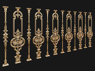 Classical Golden Ornate Wall Decor Featuring Intricate Carved Columns for Home Interior Decoration Accents 3d model