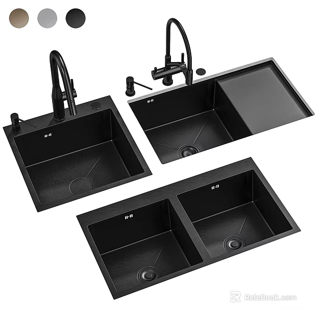 Black Stainless Steel Kitchen Sink With Faucet Single And Double Bowl Designs 3d model 
