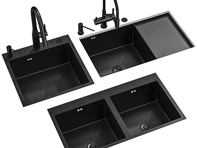 Black Stainless Steel Kitchen Sink With Faucet Single And Double Bowl Designs 3d model
