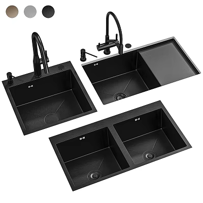 Black Stainless Steel Kitchen Sink With Faucet Single And Double Bowl Designs 3d model
