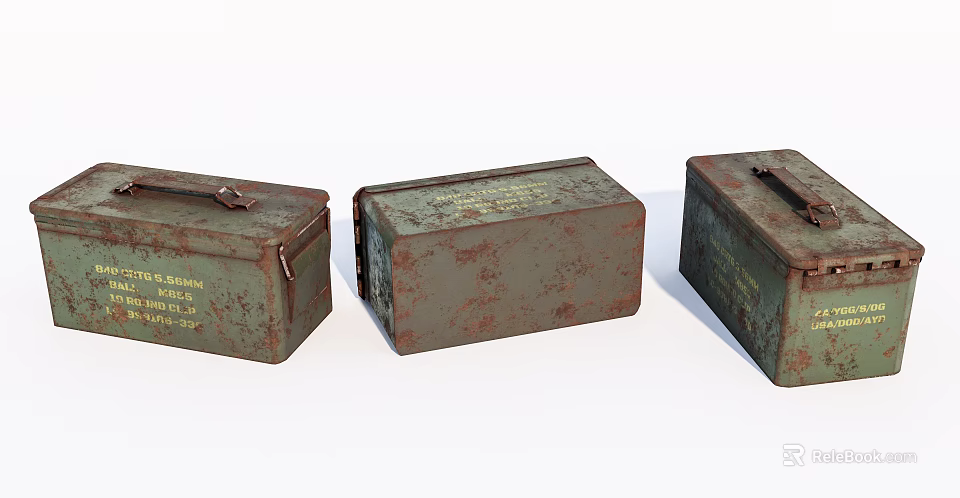 Vintage Rusty Metal Storage Boxes With Textured Surfaces And Handles 3d model