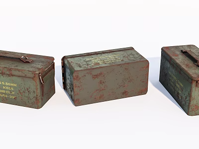 Vintage Rusty Metal Storage Boxes With Textured Surfaces And Handles 3d model