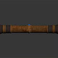 Ornate Brown Decorative Scroll With Intricate Carved Patterns Central Blue Gemstone And Dark Ends