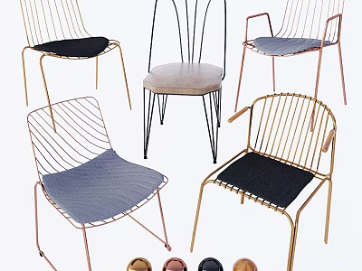 Modern Single Accent Chairs With Various Styles Metal Frames And Colorful Upholstered Seats 3d model
