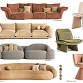 Modern Two Seater Sofas In Various Comfortable Designs With Neutral Tones And Soft Cushions 3d model