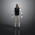 Man 3D Character Model Wearing Black Vest Beige Pants And White Gloves