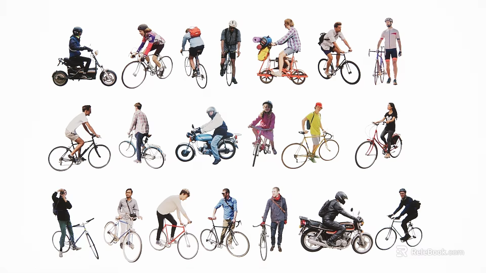 People Riding Bicycles of Various Types And Styles Enjoying Casual Outdoor Activities 3d model 