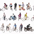 People Riding Bicycles of Various Types And Styles Enjoying Casual Outdoor Activities 3d model