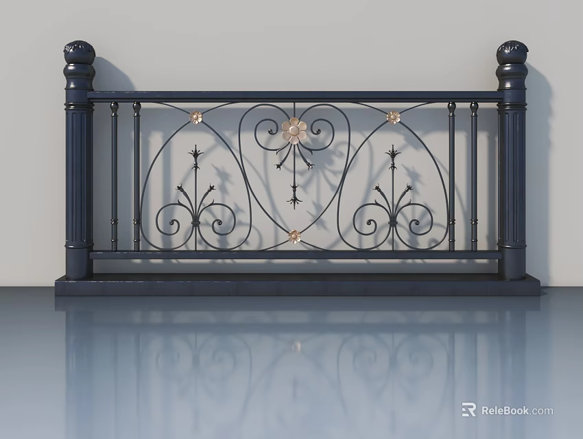 Elegant Iron Art Swing Door With Intricate Scroll Design And Decorative Patterns 3d model 
