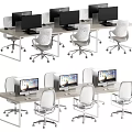 Modern Office Desks With Computer Monitors White Office Chairs And Multiple Workstations 3d model