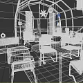 Bright Interior Space With Glass Walls Dining Table Wooden Chairs Plants And Hanging Lamp