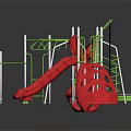 Outdoor Playground Equipment with Red Slides Green Frames and Climbing Structures for Kids
