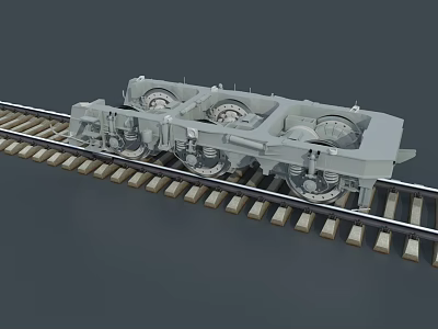 Heavy Duty Industrial Equipment Train Bogie on Railway Track Mechanical Structure 3d model