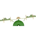 Playground Equipment With Green Wavy Elements Golden Rings And Semicircular Tunnel