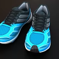 Blue Black Running Sneakers with Gray Stripes Mesh Design and Cushioned Sole